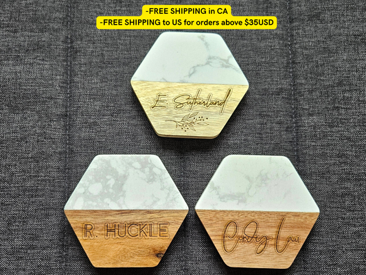 White Marble & Wood Coasters